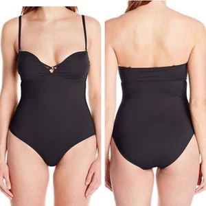 Lark & Ro Convertible Strap Bandeau Black One Piece Swimsuit Medium - Bild 1 von 9