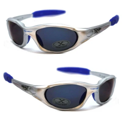 X-Loop Sport Cycling Fishing Wrap Around New Sunglasses Silver Frame Blue Lens - Image 1 of 4