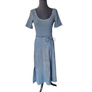 Club Monaco Blue Stripe Midi Dress Size S Ponte Knit Coastal Beach Hamptoms NEW - Picture 1 of 9