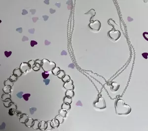 NWT 3 Piece .925 Sterling Silver Necklace Set With Earrings And Bracelet ~ New - Picture 1 of 9