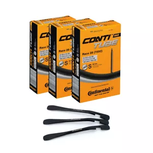 3x Manguera de bicicleta Continental Race 28" SV 80mm 20/25-622/630 + 3 elevadores de neumáticos - Imagen 1 de 2
