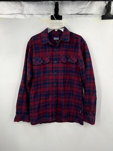 Patagonia Fjord Flannel Plaid Print Collared Button Up Shirt Red Blue XS