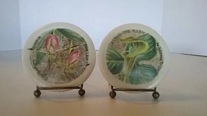 Set of 2 small round plaques, coasters, flowers, original hand painted signed gw - Picture 1 of 7