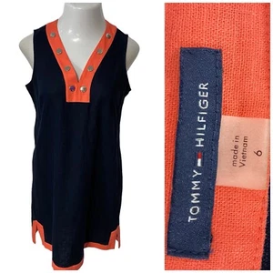 Tommy Hilfiger Dress Womens Sz 6 Linen Coastal Work Office Church Date Nautical - Picture 1 of 11