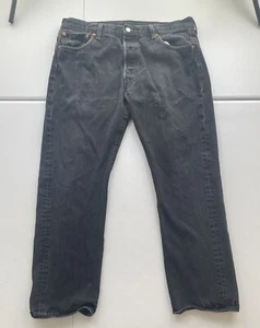 Levis 501 Jeans Mens 36x30 (36x29) Black Straight Leg Distressed Button Fly USA - Picture 1 of 9
