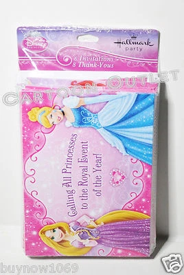 DISNEY PRINCESA CUMPLEAÑOS 8 INVITACIONES Y 8 TARJETAS DE AGRADECIMIENTO CENICIENTA RAPUNZEL Foto 1 de 2