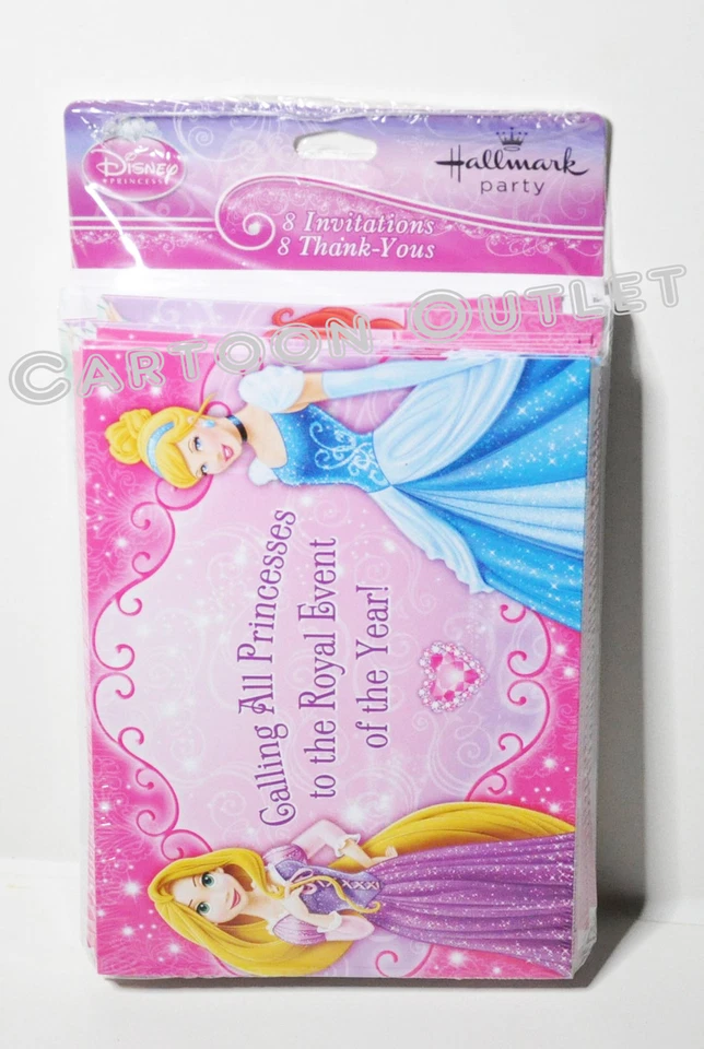 DISNEY PRINCESA CUMPLEAÑOS 8 INVITACIONES Y 8 TARJETAS DE AGRADECIMIENTO CENICIENTA RAPUNZEL Foto 1 de 2
