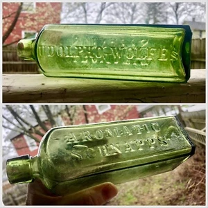 Pint Size Udolpho Wolfes Aromatic Schnapps Bottle Odd Color Green - Picture 1 of 11