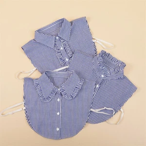 Women Blue Striped Blue Denim Detachable Fake Collar Lapel False Tops Choker - Picture 1 of 5