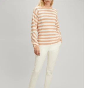 Joseph Peach and White Crewneck Sweater with Classic Stripe Cotton Pique  Small - Picture 1 of 11