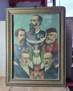 Vintage alte antike fünf italienische General Litho. Papierdruck mit Holzrahmen - Bild 1 von 13