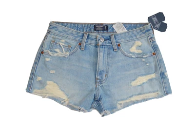 Abercrombie & Fitch Distressed Denim Blue Jean Low Rise Short Distressed SZ 25 - Image 1 of 4