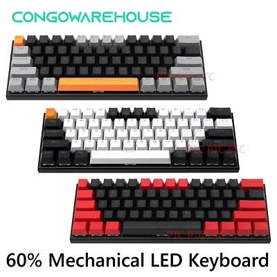 60% Compact Wired Mechanical Gaming Keyboard 61 Key LED Backlit Red/ Blue switch - image 1 of 4