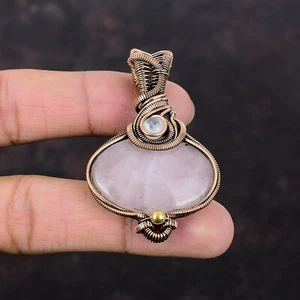 Women Day Sale Rose Quartz Jewelry Copper Sister Gift Wire Wrapped Pendant 2.28" - Picture 1 of 6