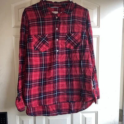 Camisa Merona Para Mujer Franela Manga Larga Roja a Cuadros 1/2 Botón Talla M Ligera Foto 1 de 3