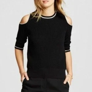 Who What Wear Black Ribbed Cold Shoulder Sweater Short Sleeve Black Size XL - Bild 1 von 12