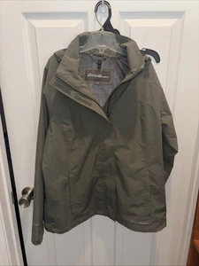 Eddie Bauer Women’s Rain Jacket Khaki Green Weatheredge Hooded NWOT Full Zip - Picture 1 of 5