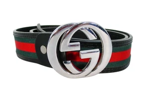 Gucci Iconic $ 450 grün + rot Streifen Web Leder Gürtel Herren 44/110 (36"-40") M/L - Bild 1 von 8