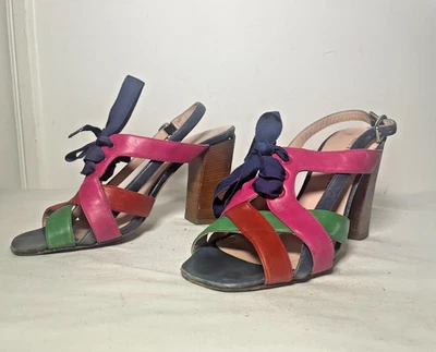 Marc by Marc Jacobs Multicolor Azul Marino Rosa Rojo Tacón Bloque Vintage Mujer 38 | 8 Foto 1 de 4