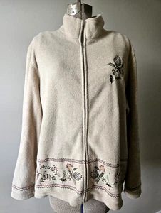 Croft & Barrow Womens XL Pine Cone Embroidered Full Zip Fleece Sweater Jacket - Picture 1 of 12