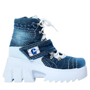 Denim Boots Shoes, Handmade Women's Sports Boots,Women's Sexy Boots,Birthday Gif - Picture 1 of 11