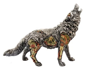 Estatuilla mecánica Steampunk Wolf Standing Houlling Silver 10,6" L - Imagen 1 de 1