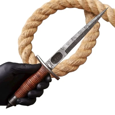 Cuchillo Daga Stiletto V-42 FSSF Estuche Spike Fix Damasco Doble Borde Hoja Guerra Foto 1 de 4