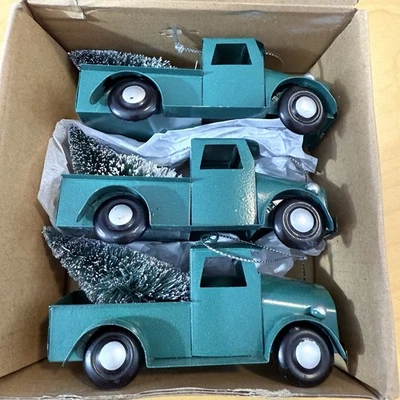 Camioneta pickup rústica clásica de metal vintage 3 árbol de Navidad adorno verde decoración Foto 1 de 4