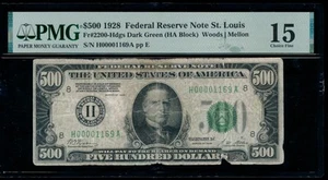 AC 1928 $500 FIVE HUNDRED DOLLAR BILL Saint Louis PMG 15 comment - Picture 1 of 2