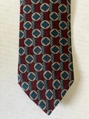 Corbata para hombre Wembley corbata seda roja verde tostada geométrica hecha en EE. UU. 57" Foto 1 de 4