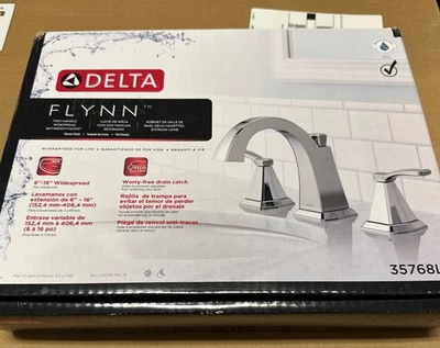 NEW Delta 35768LF Flynn Chrome 2 Handle Widespread Bathroom Sink Faucet  - Image 1 of 2