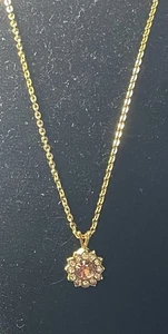 Goldfarben Rosa & Klar Strass Blume Anhänger 19" Halskette Floral Charm Avon - Bild 1 von 8