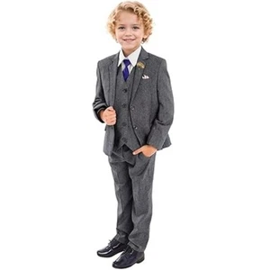 Retro Boys Slim Suits Tweed Herringbone Suit Winter Formal Kids Wedding 3 Pieces - Picture 1 of 17