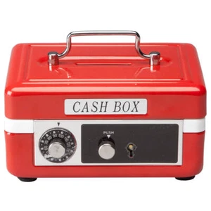 Children’s Cash Box, Metal Piggy Bank Lockbox with Coin Slot, Red - Picture 1 of 4