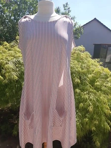 Kleid Kittel Kleid ärmellos Damen, gestreift, Taschen, weiß/alt rosa, 2XL - Bild 1 von 4