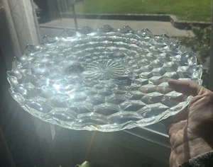 Vintage Fostoria Glass American Clear Block Geometric 12" Torte Plate - Picture 1 of 12