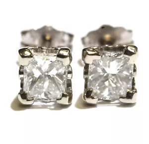 14k white gold .93ct SI2 H princess diamond mounting stud earrings - Picture 1 of 6