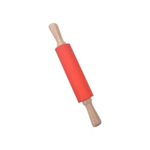 Silicone Rolling Pin Non-Stick Dough Roller w/ Wooden Handle for Pastry Kitchen - Picture 1 of 6