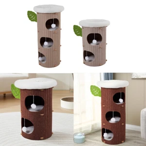 Wooden Cat House Cat Cave Pet Shelter Plush Condos Outdoor Scratching Tree Tower - Picture 1 of 24