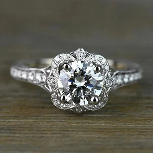 Vintage Art Deco 2.50Ct Antique Diamond Engagement Ring In 14K White Gold Finish - Picture 1 of 7