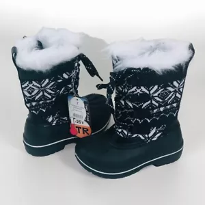 Toddler Girl Now Boots Size 7 Wonder Nation Black and White Faux Fur Trim Zip Up - Picture 1 of 9