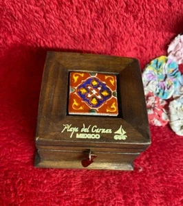 Playa Del Carmen Messico Mini Portagioie Legno e Ceramica Piastrelle Intarsiate - Foto 1 di 5
