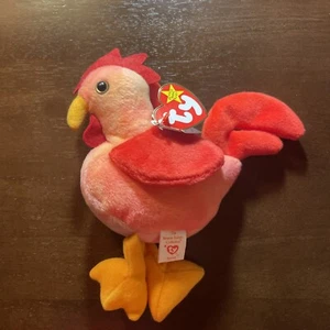 RARO GORRO TY 1996 RETIRADO BEBÉ PUNTAL EL GALLO CON PELLETS DE PVC/ERRORES DE ETIQUETA. - Imagen 1 de 7