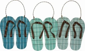 Primitives by Kathy Set of 3 Slat Wood Flip Flops Hanging Ornaments New - Picture 1 of 1