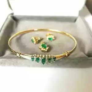 Women Jewelry Set 14K Yellow Gold Plated 5Ct Marquise Lab Created Green Emerald - Picture 1 of 7