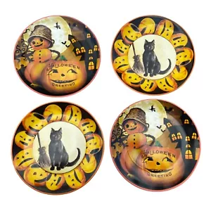 Juego de 4 platos de ensalada postre de postre Mr. Halloween calabazas para gatos negros - Imagen 1 de 5