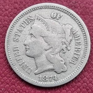 1874 Three Cent Nickel 3c Better Grade #53092 - Picture 1 of 2