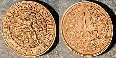 Netherlands Antilles 1959 1 Cent KM-1 Bronze aUNC #10 - US Seller - Image 1 of 2