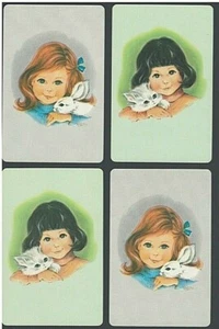 LOT 4 Vintage Single Swap Playing Cards Young Girl w Kitten & Bunny MCM - Picture 1 of 1