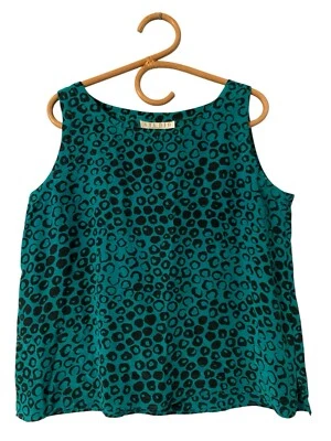 复古 Michelle Stuart 大号 100% 真丝贝壳无袖蓝绿色动物印花缺陷 — 第 1/4 张图片